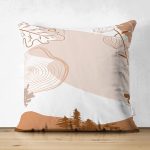 Çift Taraflı Beyaz Zeminli Onedraw Çizimli Yaprak Motifli Dijital Baskılı Modern Süet Kırlent Kılıfı Realhomes