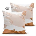 Çift Taraflı Beyaz Zeminli Onedraw Çizimli Yaprak Motifli Dijital Baskılı Modern Süet Kırlent Kılıfı Realhomes