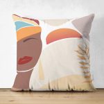 Çift Taraflı Renkli Zeminli Afrika Kadın Temalı Onedraw Çizim Modern Süet Yastık Kırlent Kılıfı Realhomes