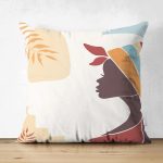 Çift Taraflı Renkli Zeminli Afrika Kadın Temalı Onedraw Çizim Modern Süet Yastık Kırlent Kılıfı Realhomes