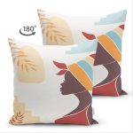 Çift Taraflı Renkli Zeminli Afrika Kadın Temalı Onedraw Çizim Modern Süet Yastık Kırlent Kılıfı Realhomes