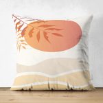 Çift Taraflı Renkli Zeminli Onedraw Çizimli Çöl Manzara Temalı Modern Süet Yastık Kırlent Kılıfı Realhomes