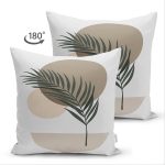 Çift Taraflı Renkli Zeminli Onedraw Çizimli Yaprak Desenli Dijital Baskılı Modern Süet Yastık Kılıfı Realhomes