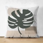 - Suet-K-7515-Gorsel1 - Realhomes Çift Taraflı Renkli Zeminli Onedraw Çizimli Yaprak Desenli Dijital Baskılı Modern Süet Yastık Kılıfı Realhomes