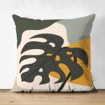 - Suet-K-7518-Gorsel1 - Realhomes  Çift Taraflı Renkli Zeminli Onedraw Çizimli Yaprak Desenli Dijital Baskılı Modern Süet Yastık Kılıfı Realhomes