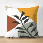 - Suet-K-7519-Gorsel1 - Realhomes Çift Taraflı Renkli Zeminli Onedraw Çizimli Yaprak Desenli Dijital Baskılı Modern Süet Yastık Kılıfı Realhomes