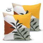 - Suet-K-7519-Gorsel2 - Realhomes Çift Taraflı Renkli Zeminli Onedraw Çizimli Yaprak Desenli Dijital Baskılı Modern Süet Yastık Kılıfı Realhomes