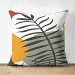 - Suet-K-7520-Gorsel1 - Realhomes Çift Taraflı Renkli Zeminli Onedraw Çizimli Yaprak Desenli Dijital Baskılı Modern Süet Yastık Kılıfı Realhomes
