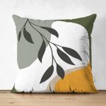 - Suet-K-7521-Gorsel1 - Realhomes Çift Taraflı Renkli Zeminli Onedraw Çizimli Yaprak Desenli Dijital Baskılı Modern Süet Yastık Kılıfı Realhomes