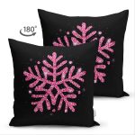 Çift Taraflı Siyah Zeminli Pembe Renkli Kartanesi Desenli Dijital Baskılı Modern Süet Kırlent Kılıfı Realhomes