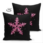 Çift Taraflı Siyah Zeminli Pembe Renkli Kartanesi Desenli Dijital Baskılı Modern Süet Kırlent Kılıfı Realhomes