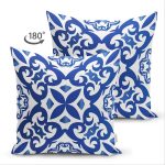 Çift Taraflı Beyaz Zeminli Çini Desenli Dijital Baskılı Modern Süet Yastık Kırlent Kılıfı Realhomes
