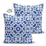 Çift Taraflı Beyaz Zeminli Çini Desenli Dijital Baskılı Modern Süet Yastık Kırlent Kılıfı Realhomes