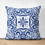 Çift Taraflı Beyaz Zeminli Çini Desenli Dijital Baskılı Modern Süet Yastık Kırlent Kılıfı Realhomes