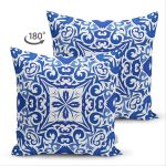Çift Taraflı Beyaz Zeminli Çini Desenli Dijital Baskılı Modern Süet Yastık Kırlent Kılıfı Realhomes