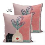 Çift Taraflı Renkli Zeminli Onedraw Çizimli Vazo Çiçek Süet Yastık Kırlent Kılıfı Realhomes