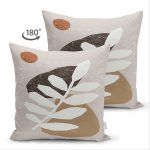 - Suet-K-7540-Gorsel2 - Realhomes Çift Taraflı Renkli Zemin Üzerinde Onedraw Çizimli Yaprak Desenli Süet Yastık Kırlent Kılıfı Realhomes