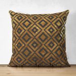 Çift Taraflı Gold Zeminli Siyah Geometrik Desenli Dijital Baskılı Modern Süet Yastık Kırlent Kılıfı Realhomes