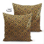 Çift Taraflı Gold Zeminli Siyah Geometrik Desenli Dijital Baskılı Modern Süet Yastık Kırlent Kılıfı Realhomes