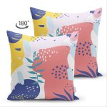 Çift Taraflı Beyaz Zeminli Renkli Onedraw Çizimli Dijital Baskılı Modern Süet Yastık Kırlent Kılıfı Realhomes