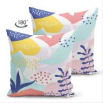 Çift Taraflı Beyaz Zeminli Renkli Onedraw Çizimli Dijital Baskılı Modern Süet Yastık Kırlent Kılıfı Realhomes