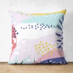 Çift Taraflı Beyaz Zeminli Renkli Onedraw Çizimli Dijital Baskılı Modern Süet Yastık Kırlent Kılıfı Realhomes