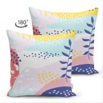Çift Taraflı Beyaz Zeminli Renkli Onedraw Çizimli Dijital Baskılı Modern Süet Yastık Kırlent Kılıfı Realhomes