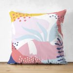 Çift Taraflı Beyaz Zeminli Renkli Onedraw Çizimli Dijital Baskılı Modern Süet Yastık Kırlent Kılıfı Realhomes