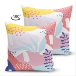 Çift Taraflı Beyaz Zeminli Renkli Onedraw Çizimli Dijital Baskılı Modern Süet Yastık Kırlent Kılıfı Realhomes