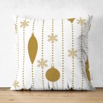 Çift Taraflı Beyaz Zemin Üzerinde Gold Renkli Yılbaşı Temalı Modern Süet Yastık Kırlent Kılıfı Realhomes