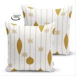 Çift Taraflı Beyaz Zemin Üzerinde Gold Renkli Yılbaşı Temalı Modern Süet Yastık Kırlent Kılıfı Realhomes