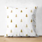 Çift Taraflı Beyaz Zemin Üzerinde Gold Renkli Çam Ağacı Desenli Modern Süet Yastık Kırlent Kılıfı Realhomes