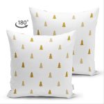 Çift Taraflı Beyaz Zemin Üzerinde Gold Renkli Çam Ağacı Desenli Modern Süet Yastık Kırlent Kılıfı Realhomes