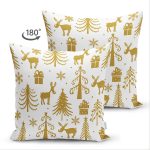 - Suet-K-7559-Gorsel2 - Realhomes Çift Taraflı Beyaz Zemin Üzerinde Gold Renkli Yılbaşı Temalı Modern Süet Yastık Kırlent Kılıfı Realhomes