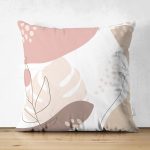 Çift Taraflı Beyaz Zemin Üzerinde Pastel Renkli Yaprak Desenli Modern Süet Yastık Kırlent Kılıfı Realhomes