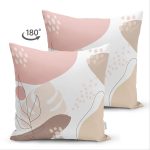 Çift Taraflı Beyaz Zemin Üzerinde Pastel Renkli Yaprak Desenli Modern Süet Yastık Kırlent Kılıfı Realhomes