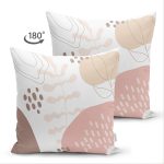 - Suet-K-7562-Gorsel2 - Realhomes Çift Taraflı Beyaz Zemin Üzerinde Pastel Renkli Yaprak Desenli Modern Süet Yastık Kırlent Kılıfı Realhomes