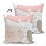 Çift Taraflı Beyaz Zemin Üzerinde Pastel Renkli Yaprak Desenli Modern Süet Yastık Kırlent Kılıfı Realhomes