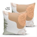 Çift Taraflı Beyaz Zemin Üzerinde Pastel Renkli Yaprak Desenli Modern Süet Yastık Kırlent Kılıfı Realhomes