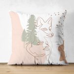 - Suet-K-7566-Gorsel1 - Realhomes Çift Taraflı Beyaz Zemin Üzerinde Onedraw Çizimli Bayan Silüeti Modern Süet Yastık Kırlent Kılıfı Realhomes