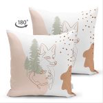 - Suet-K-7566-Gorsel2 - Realhomes Çift Taraflı Beyaz Zemin Üzerinde Onedraw Çizimli Bayan Silüeti Modern Süet Yastık Kırlent Kılıfı Realhomes