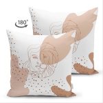 Çift Taraflı Beyaz Zemin Üzerinde Onedraw Çizimli Bayan Silüeti Modern Süet Yastık Kırlent Kılıfı Realhomes