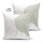 Çift Taraflı Beyaz Zemin Üzerinde Onedraw Çizimli Geometrik Desen Süet Yastık Kırlent Kılıfı Realhomes