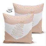 Çift Taraflı Pastel Zeminli Onedraw Çizimli Yaprak Desenli Dijital Baskılı Modern Süet Yastık Kılıfı Realhomes