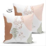 Çift Taraflı Pastel Zeminli Onedraw Çizimli Bayan Silüeti Dijital Baskılı Modern Süet Kırlent Kılıfı Realhomes