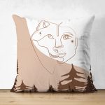 Çift Taraflı Pastel Zeminli Onedraw Çizimli Bayan Silüeti Dijital Baskılı Modern Süet Kırlent Kılıfı Realhomes