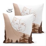 Çift Taraflı Pastel Zeminli Onedraw Çizimli Bayan Silüeti Dijital Baskılı Modern Süet Kırlent Kılıfı Realhomes