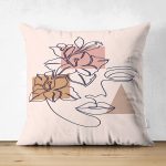 Çift Taraflı Pastel Zeminli Onedraw Çizimli Bayan Silüeti Dijital Baskılı Modern Süet Kırlent Kılıfı Realhomes