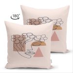 Çift Taraflı Pastel Zeminli Onedraw Çizimli Bayan Silüeti Dijital Baskılı Modern Süet Kırlent Kılıfı Realhomes