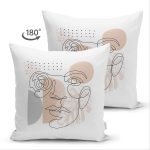 Çift Taraflı Beyaz Zemin Üzerinde Onedraw Çizimli Bayan Silüeti Modern Süet Yastık Kırlent Kılıfı Realhomes